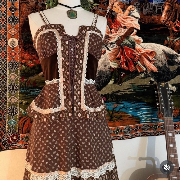 Vintage Brown Velvet Gunne Sax Corset Dress Size 5 (XXS-XS) - Picture 2 of 7